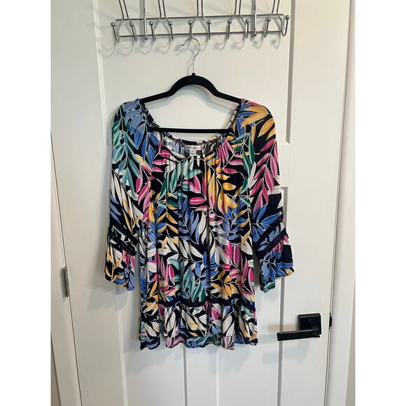 John Paul Richard Womens 3/4 Sleeve Bright Tropical Colorful Blouse Size XL Boho - Picture 2 of 9